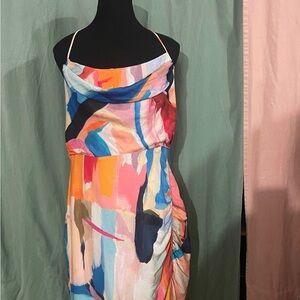 Anthropologie Square Cowl-Neck Ruched Side-Slit Slip Dress